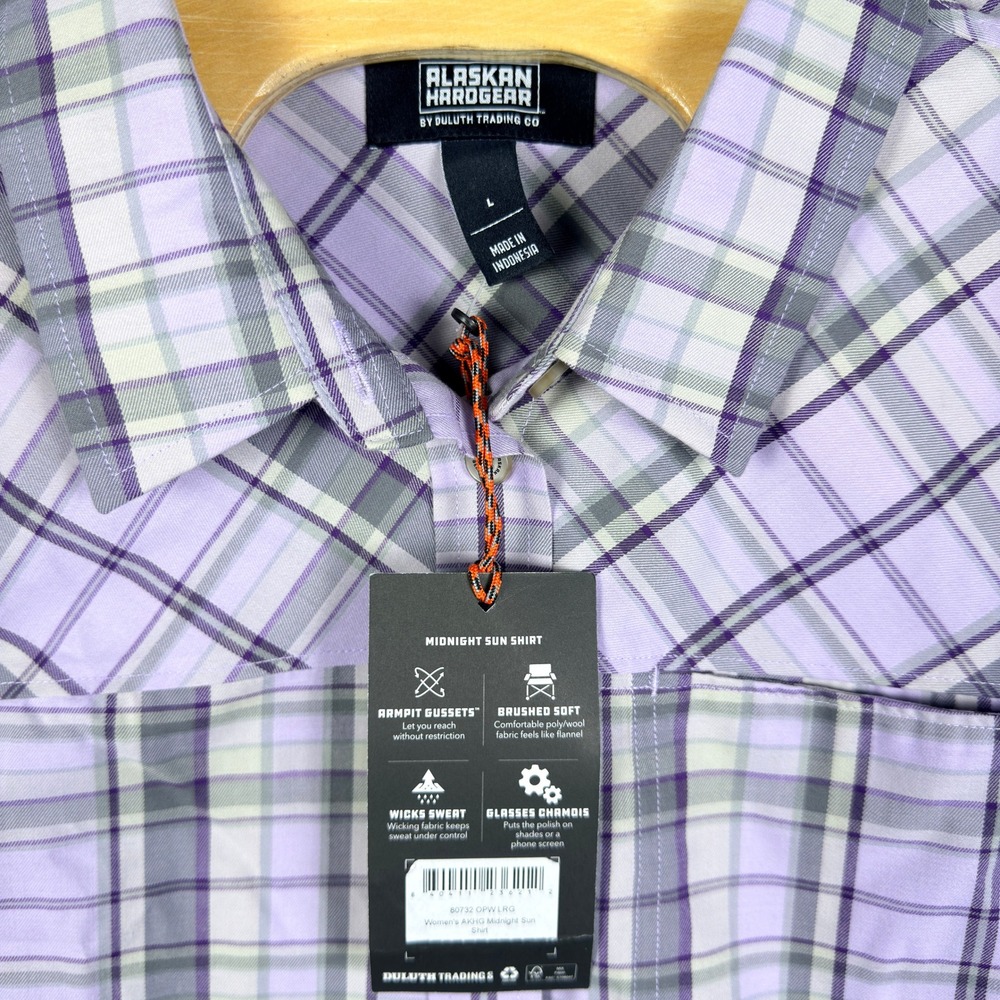 NWT Alaskan Hardgear Midnight Sun Shirt Womens Large Purple Plaid Button Up - Picture 2 of 7